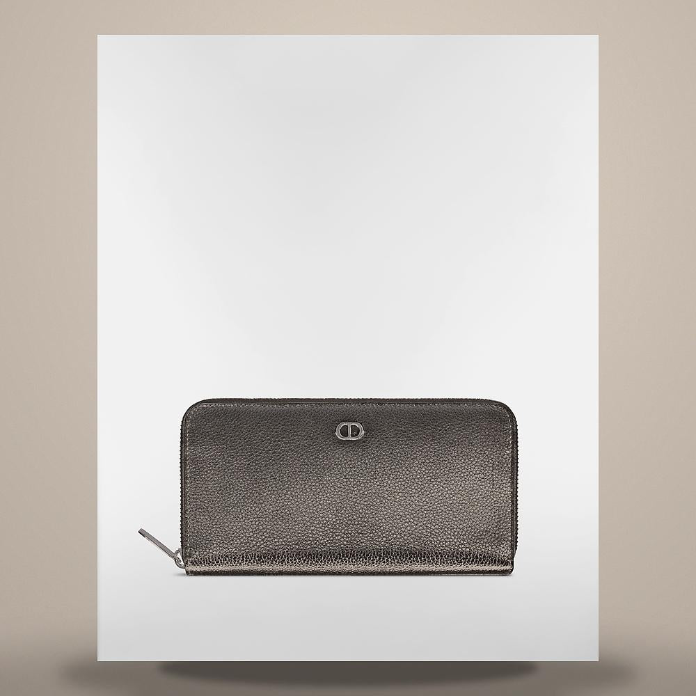 DIOR CD Icon Zip Long Wallet Black Grained Calfskin Card Holder