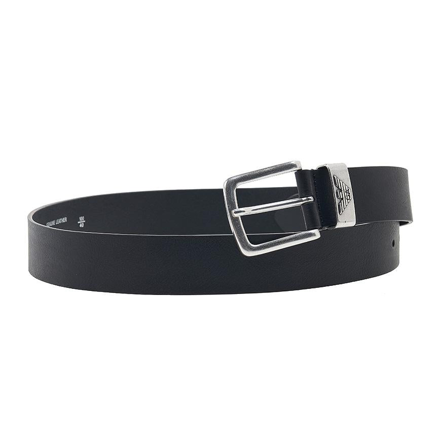 Emporio Armani Men’s Leather Belt with Logo Buckle Black