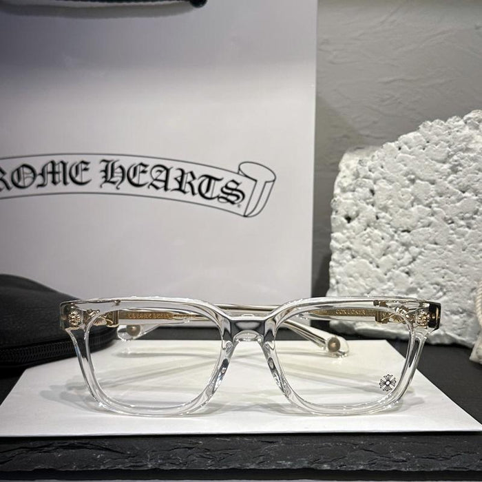 Chrome Hearts Cox Ucker Crystal Gold-Rim Eyeglasses