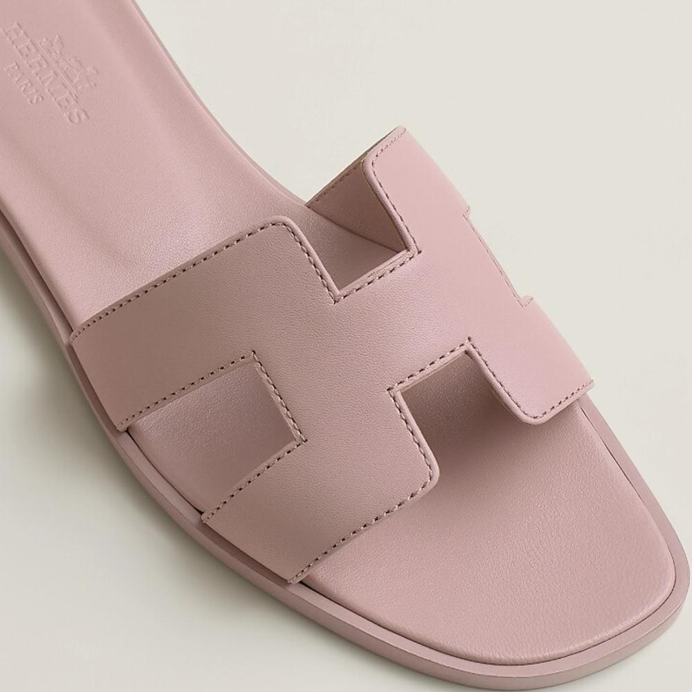 HERMES Oran Sandals Calfskin Rose Kankan Women’s Slippers