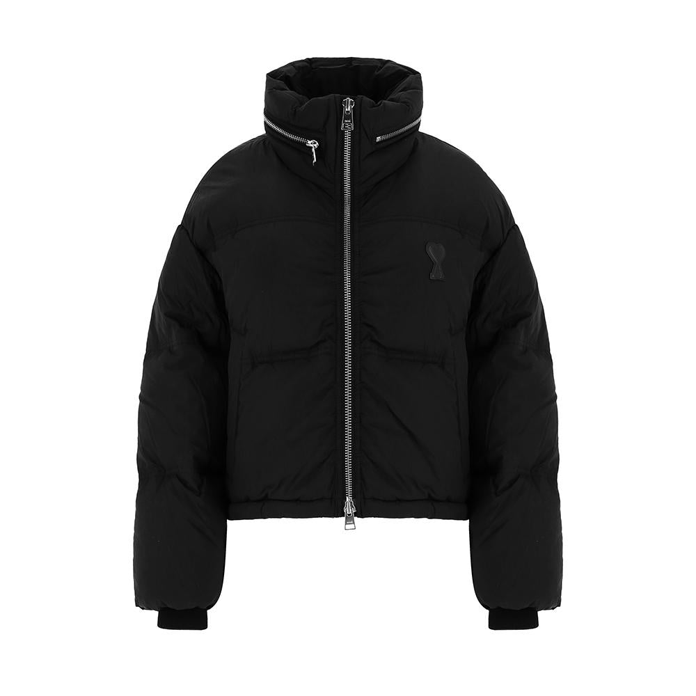 AMI Heart Logo Leather Patch Down Puffer Jacket for Women FJK413 PA0009 001