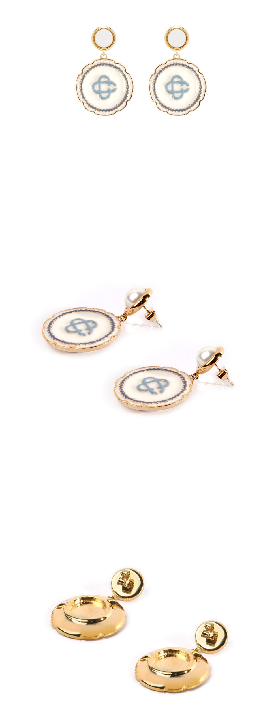 Casablanca Enamel Logo Pearl Earrings