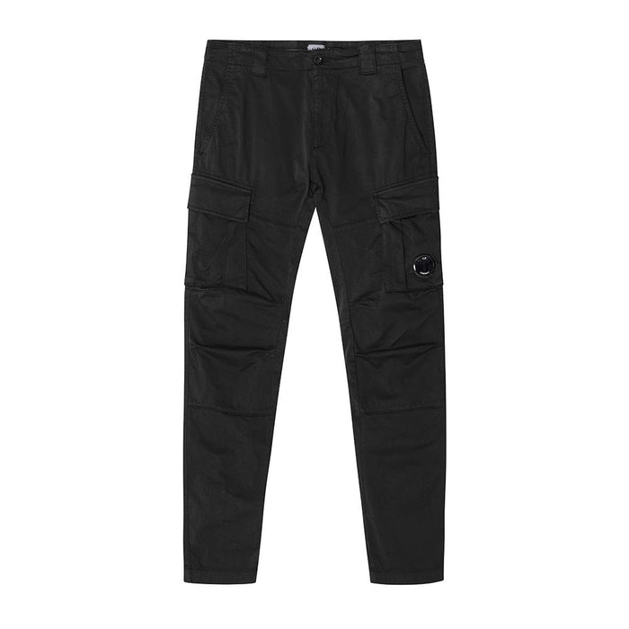 CP Company Black Stretch Satin Lens Patch Cargo Denim Pants