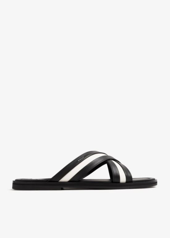 BALLY Leather Mule Slippers Black Men's Slides MSS03 YVT012 I901