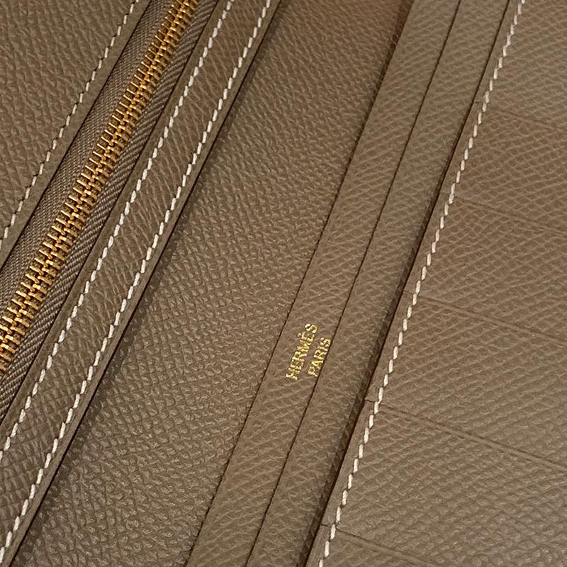 HERMES Etoupe Epsom Calfskin Béarn Long Wallet Gold Hardware