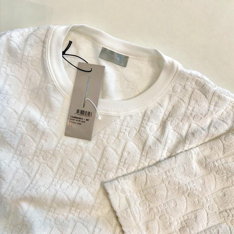 DIOR Oblique Casual Fit White Terry Cotton Jacquard T-Shirt