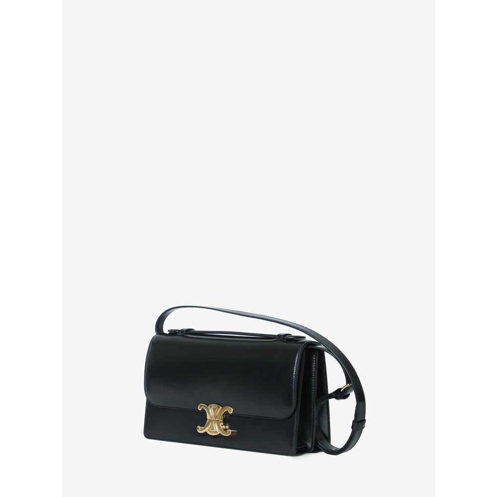 CELINE Medium Triomphe Folio Shoulder Bag Black Leather