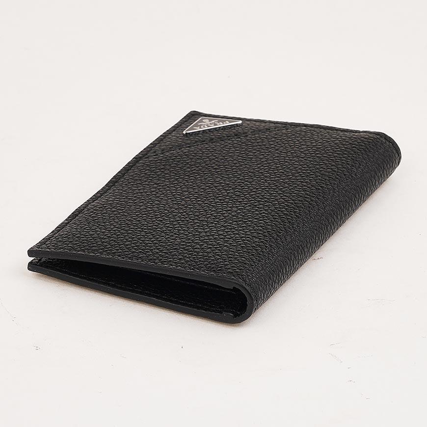 PRADA Vitello Leather Triangle Logo Card Holder Black
