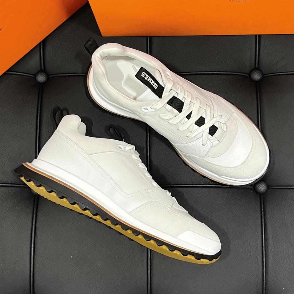 HERMES Men’s Sneaker White Leather Suede Low-Top