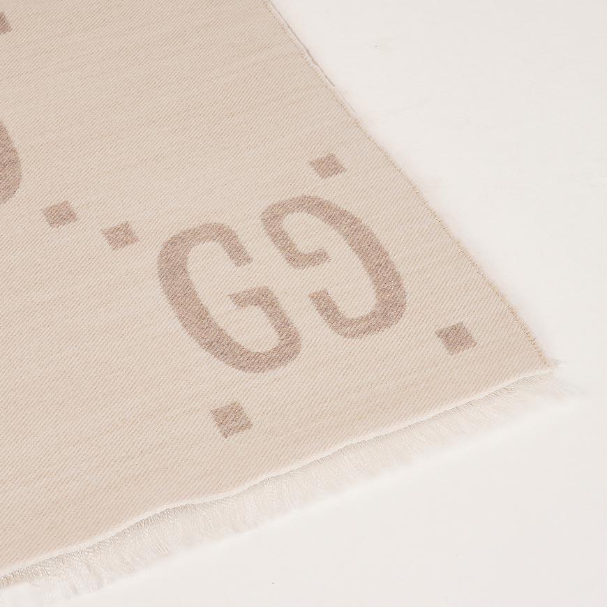 GUCCI Women’s GG Jacquard Scarf Ivory Beige Wool Silk