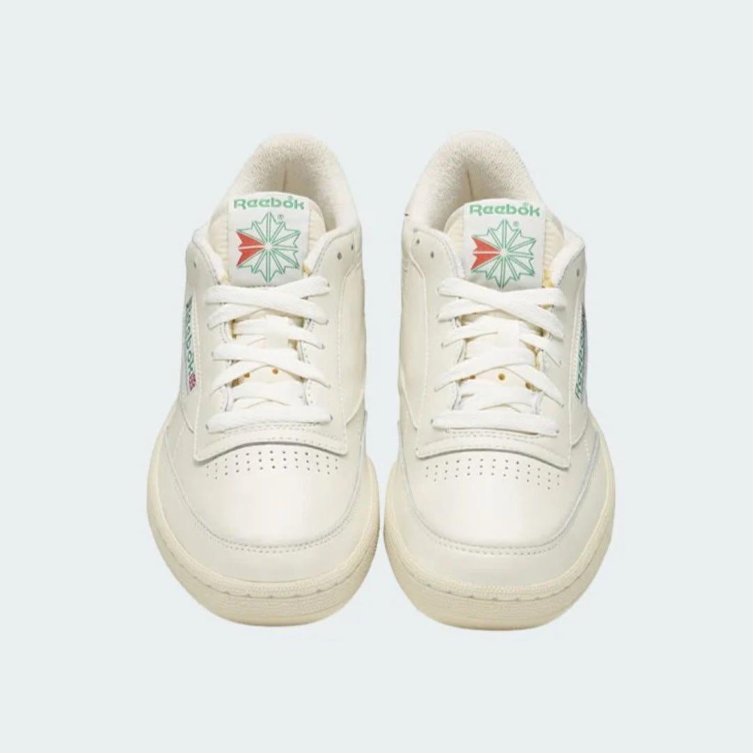 Reebok White Chalk Green Club C 85 Vintage Low-Top Sneakers for Men