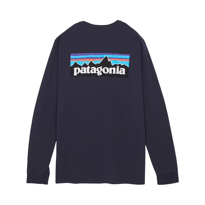 patagonia P-6 Long Sleeve T-Shirt Mens Navy Cotton Sweatshirt