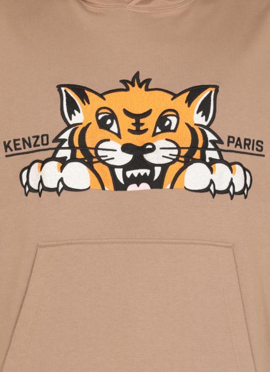 KENZO Beige Happy Tiger Embroidered Hoodie Sweatshirt Women FF55 SW2644 MF10