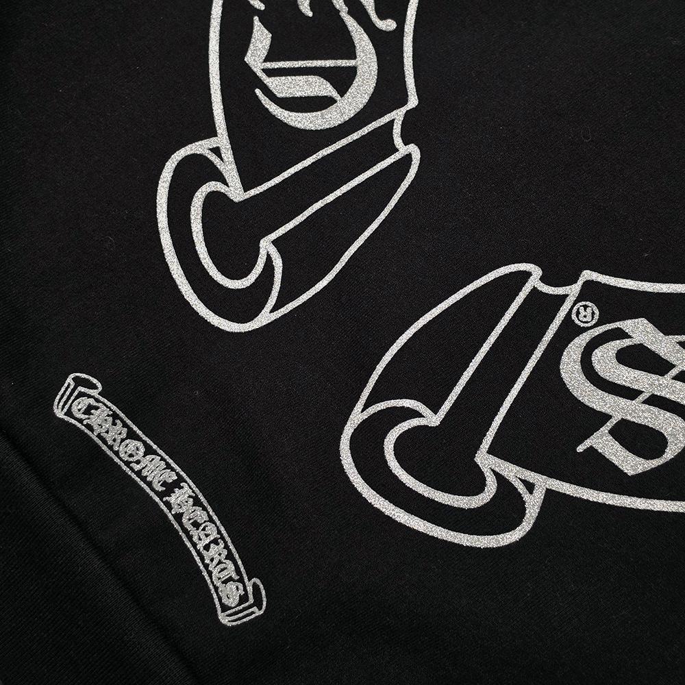 Chrome Hearts Black Silver Glitter Horseshoe Print Hoodie Unisex