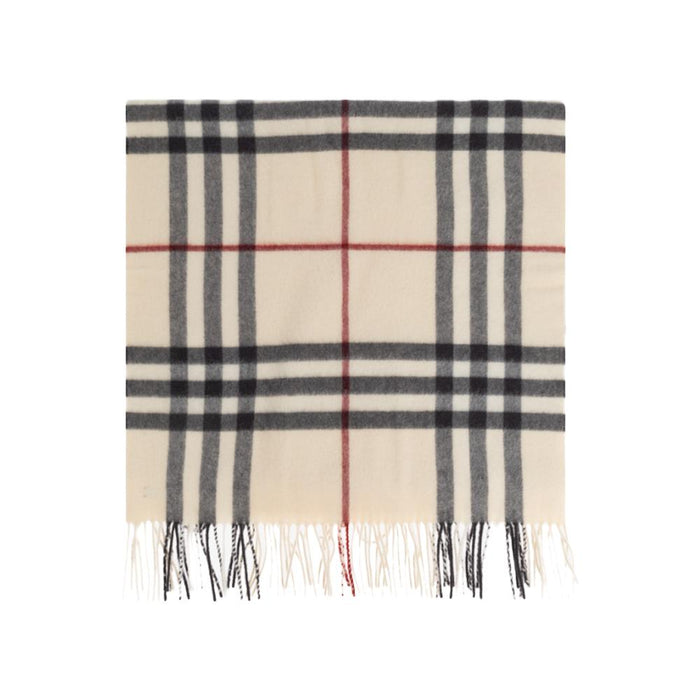 BURBERRY Washed Giant Check Fringe Scarf Stone Beige Wool