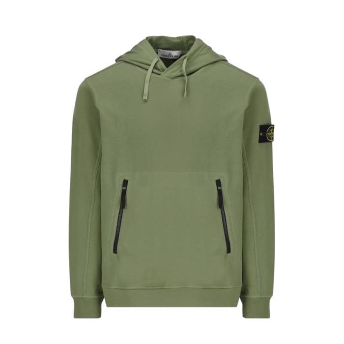 STONE ISLAND Garment-Dyed Badge Hoodie Green Sweatshirt for Men