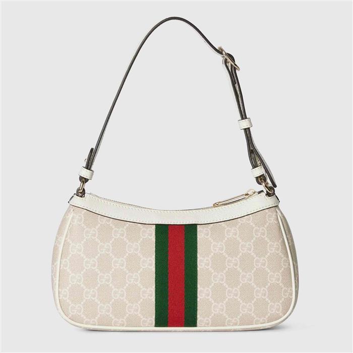 GUCCI Ophidia Small Shoulder Bag Beige Brown Canvas Leather Trim