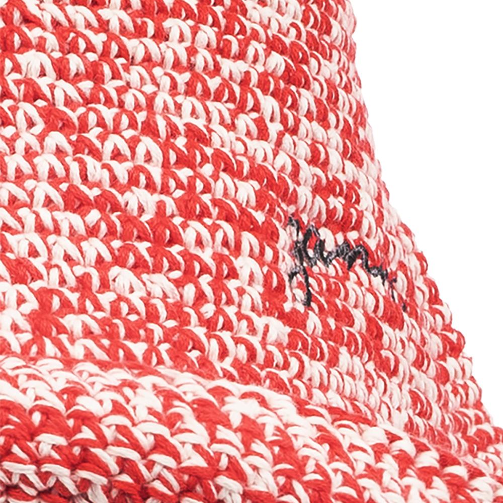 GANNI Logo Embroidered Crochet Bucket Hat Ecru