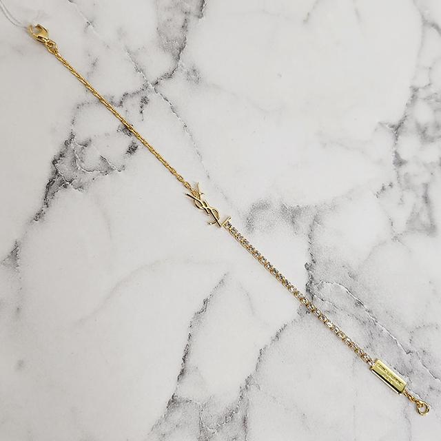Saint Laurent Women's Cassandre YSL Logo Rhinestone Charm Bracelet