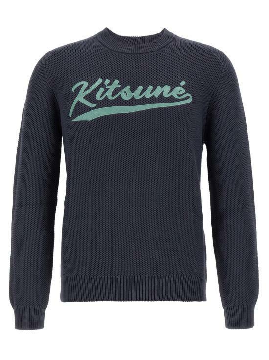 Maison Kitsune Varsity Embroidered Mesh Sweater Jumper Black Men
