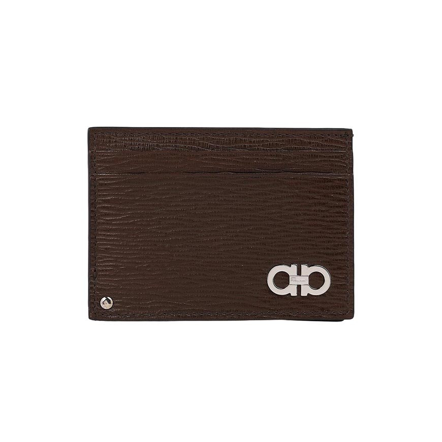 Ferragamo Men's Double Gancini Leather Card Holder 66 A061 BROWN 0753610 1