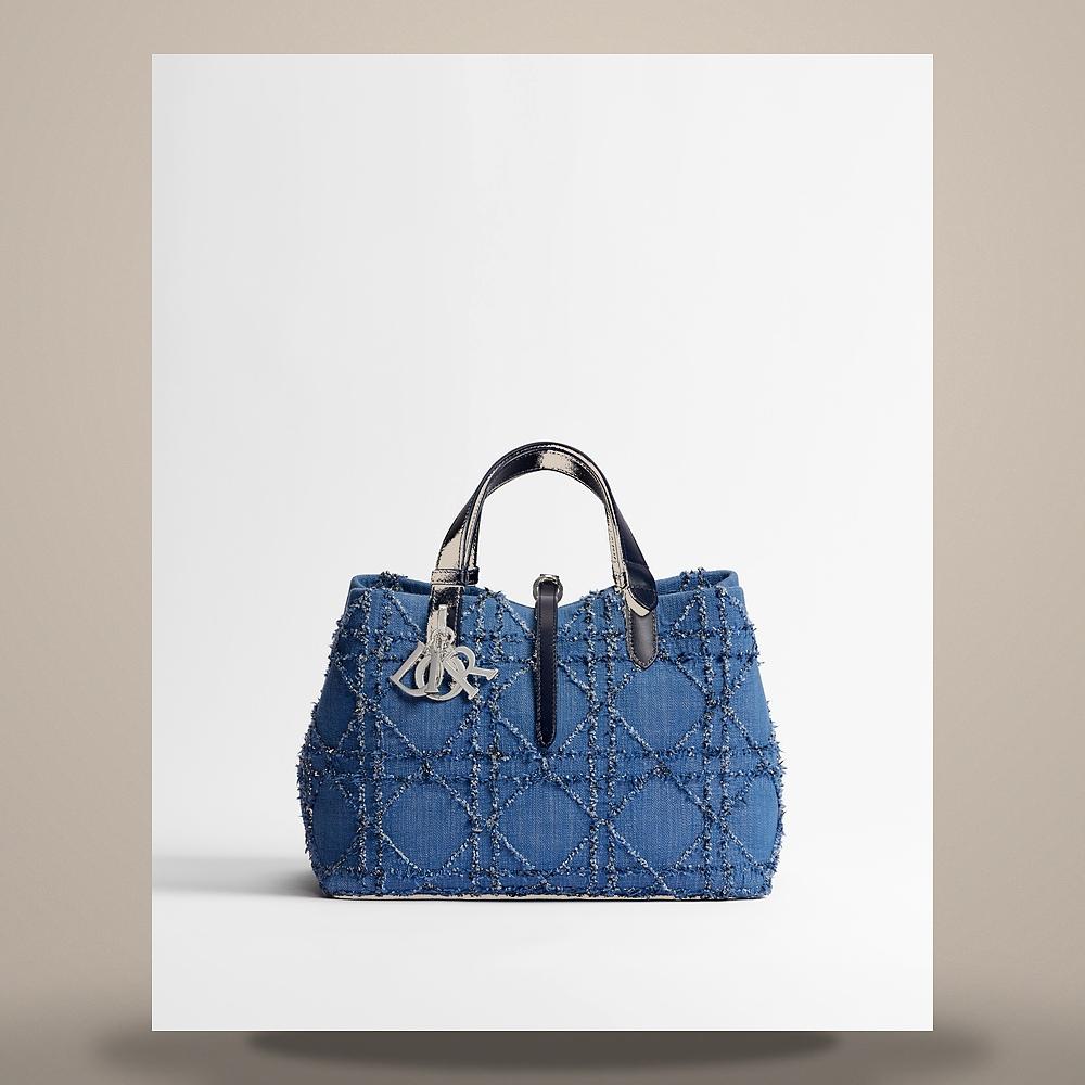 DIOR Medium Toujours Bag Blue White Macro Cannage Cotton Bouclé Tote
