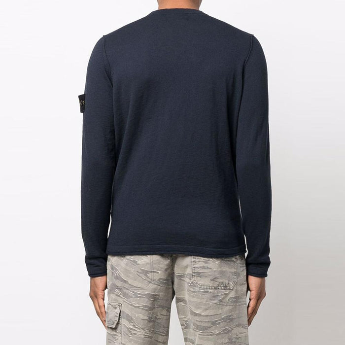STONE ISLAND Navy Round Neck Knit Sweater with Patch 7615502B0 V0020