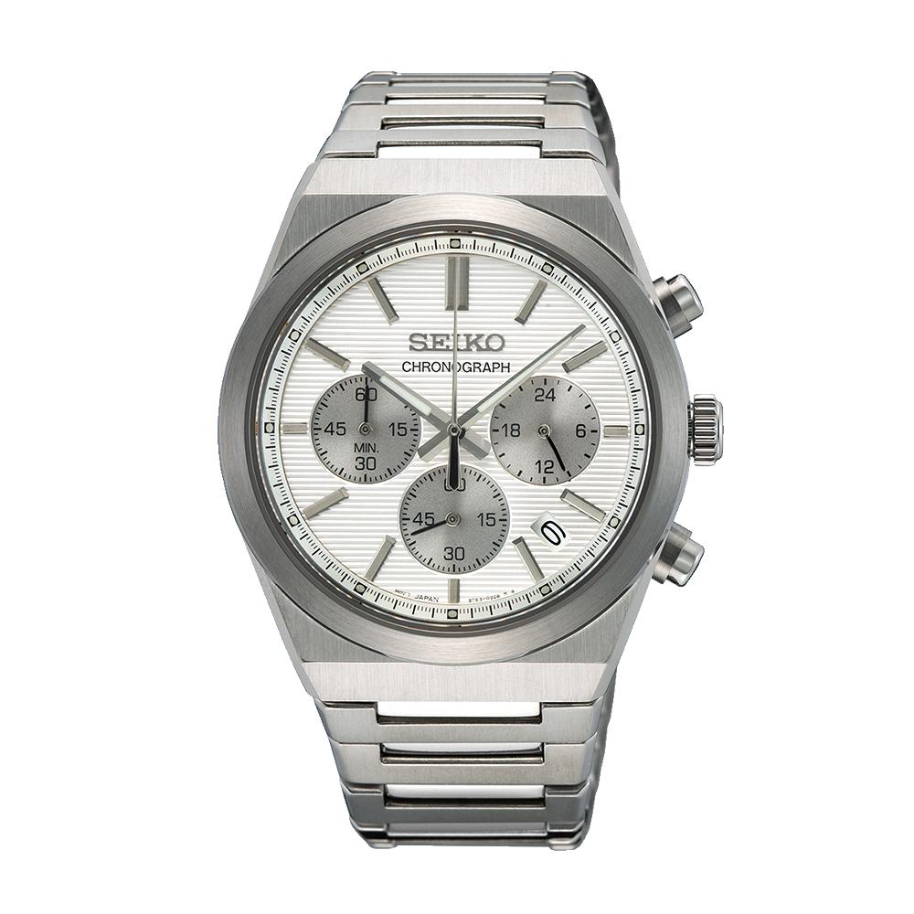 Seiko Silver White Quartz Chronograph Stainless Steel Men’s Watch