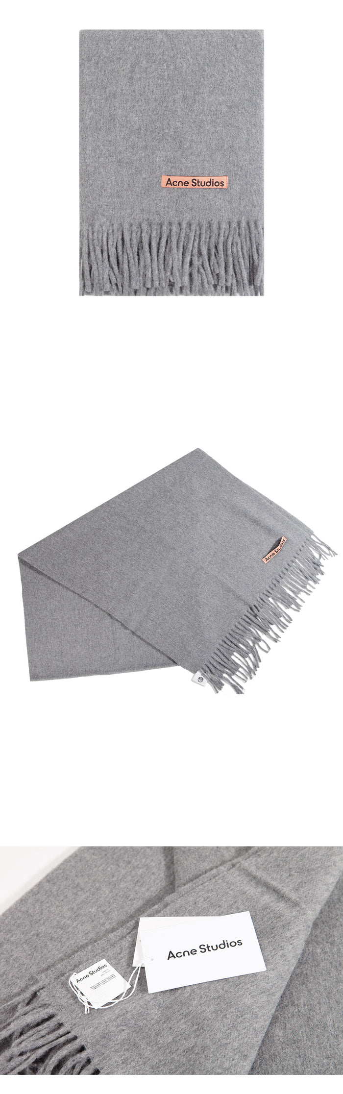 Acne Studios Narrow Heavyweight Wool Fringe Scarf CA0210 LIGHT GREY MELANG