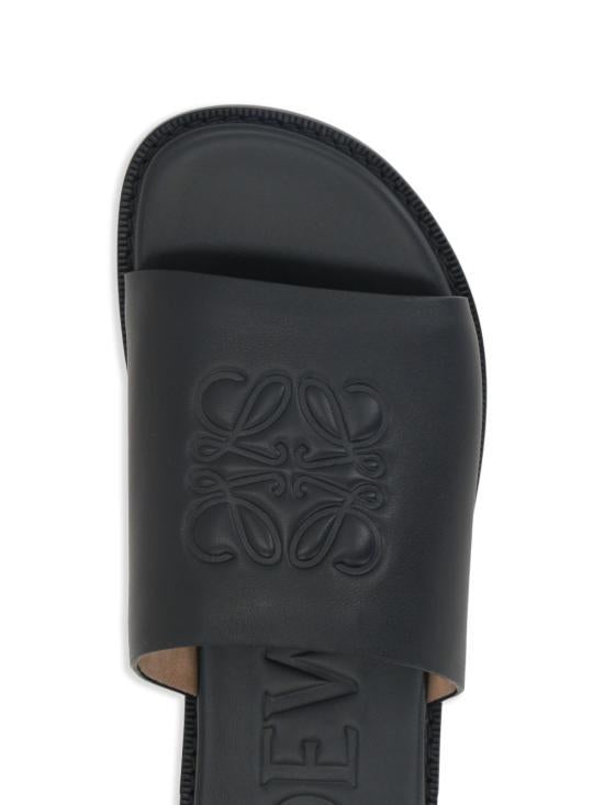 LOEWE Black Leather Mule Slippers M616465 X221100