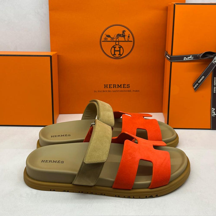 HERMES Women’s Chypre Sandals Orange Brown Two-Tone