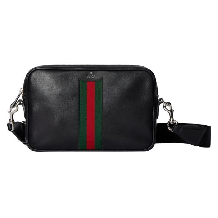 GUCCI Web Trademark Small Crossbody Bag Black Canvas Leather Trim