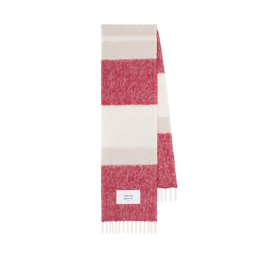 Maison Kitsune Unisex Striped Scarf Muffler Gray Wool PM06203 WA0022