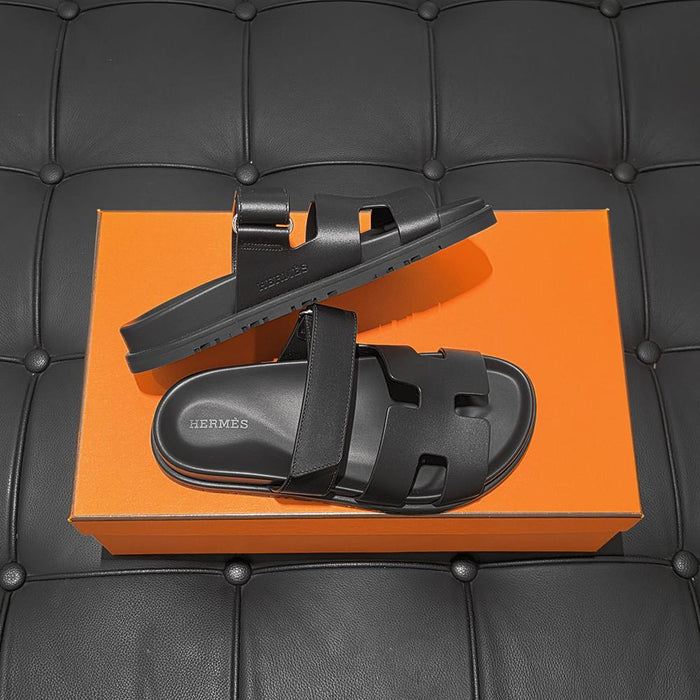 HERMES Chypre Classic Black Sandal Slides Women