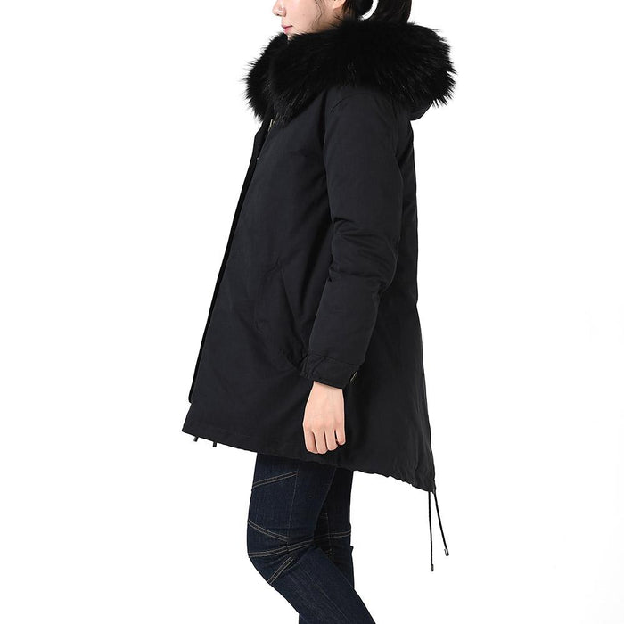 Mr & Mrs Raccoon Fur Hood Black Padded Parka Jacket
