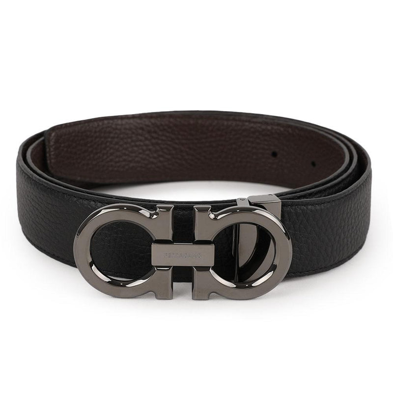 Ferragamo Reversible Adjustable Gancini Leather Belt Black/Dark Brown
