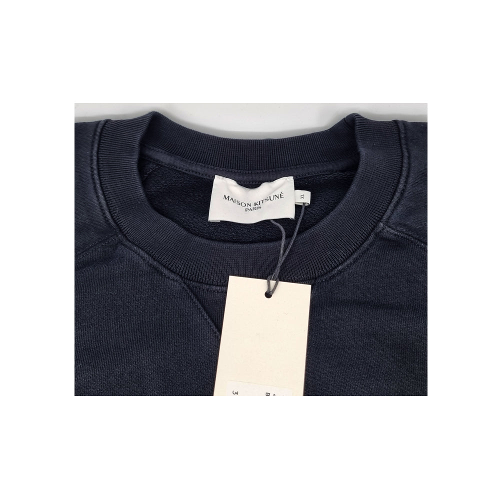 Maison Kitsune Men's Dressed Fox Head Patch Black Crewneck Sweatsh JM00317KM0001