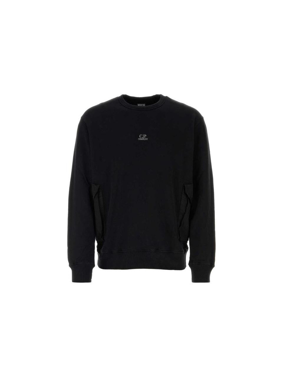 CP Company Cotton Fleece Mixed Pocket Sweatshirt Jacket Black