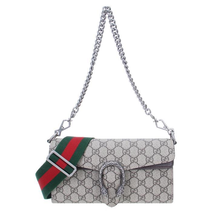 GUCCI Dionysus Small Shoulder Bag Brown Canvas Leather Trim