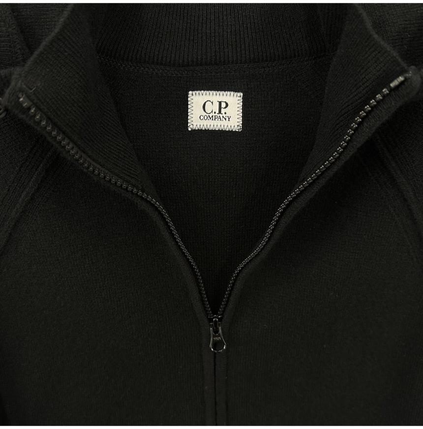 CP Company Black Lens Patch Hooded Knit Zip-Up Sweater
