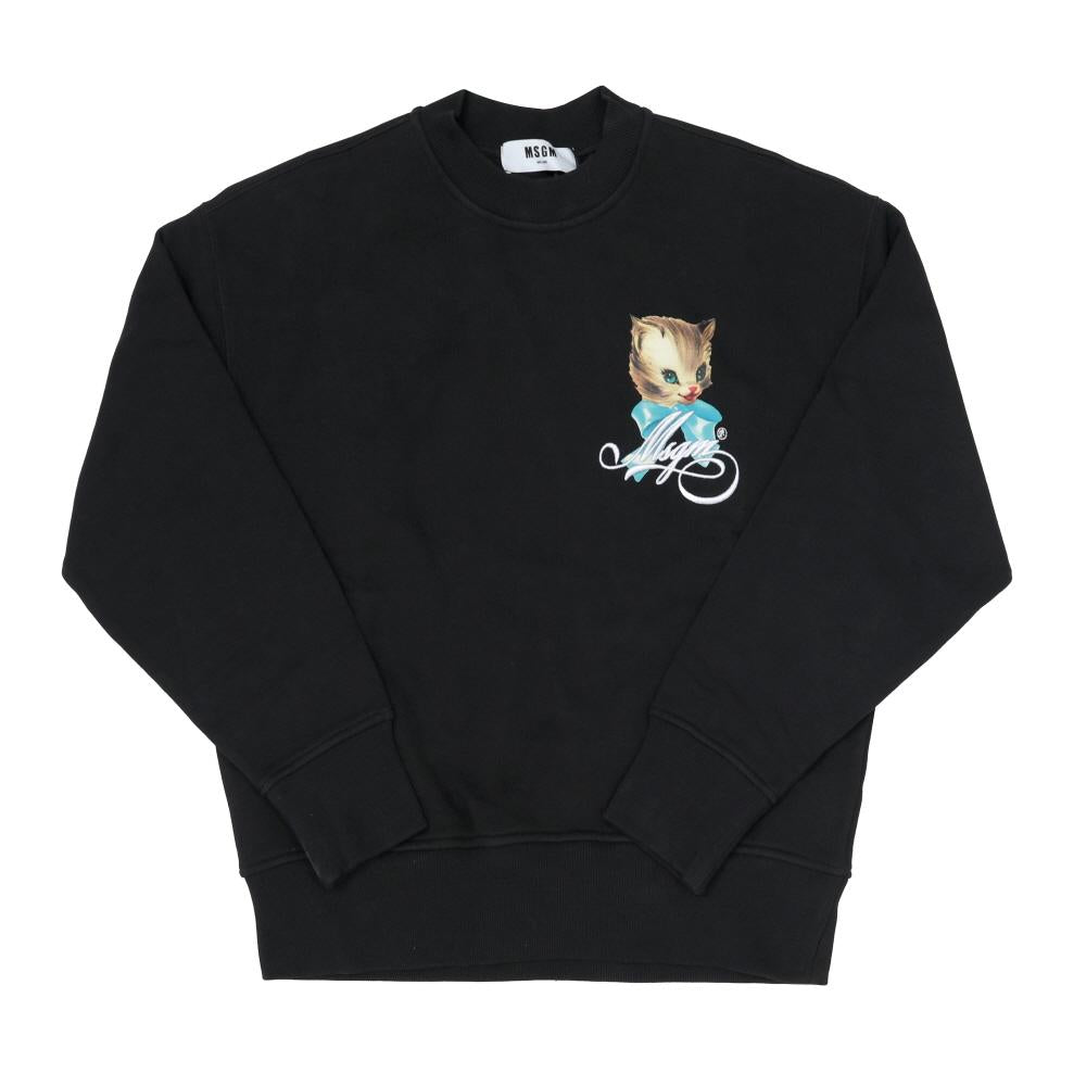 MSGM Cute Kitty Logo Print Sweatshirt Women Black 3941MDM108 SE 257586