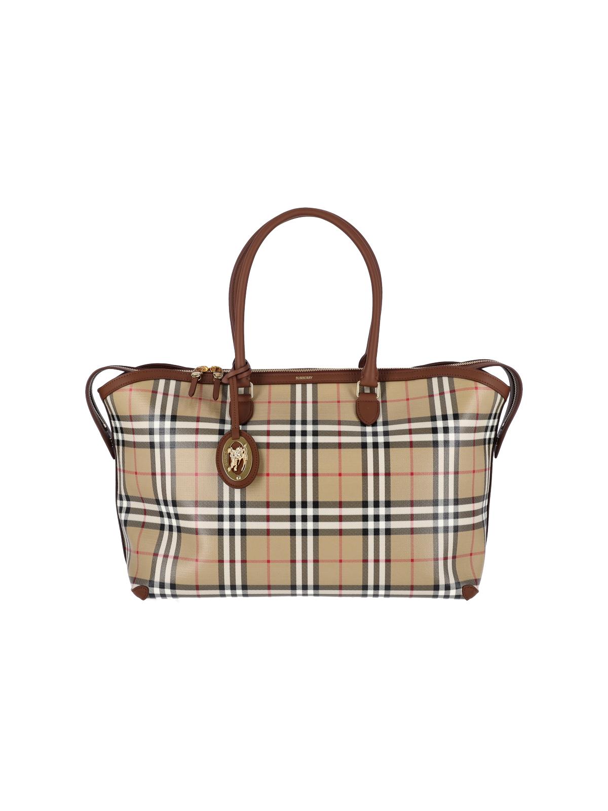 BURBERRY Beige Canvas Leather Tote Bag