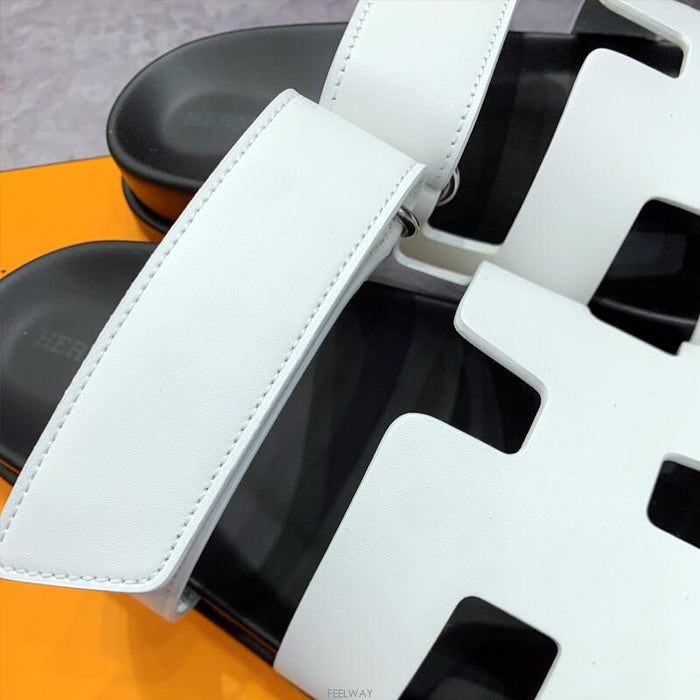 HERMES Chypre Classic White Leather Sandals