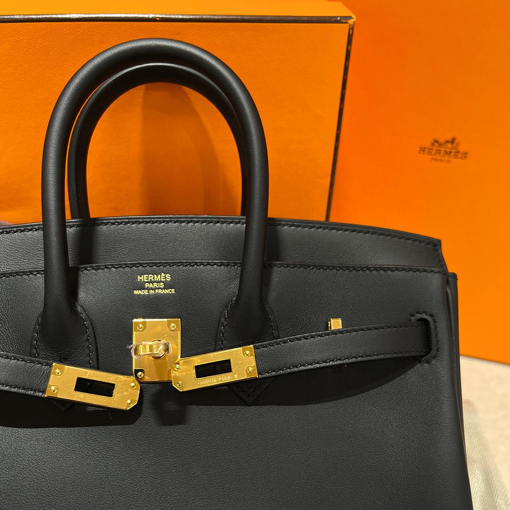 HERMES Swift Leather Birkin Tote Bag Black Gold Hardware 25cm