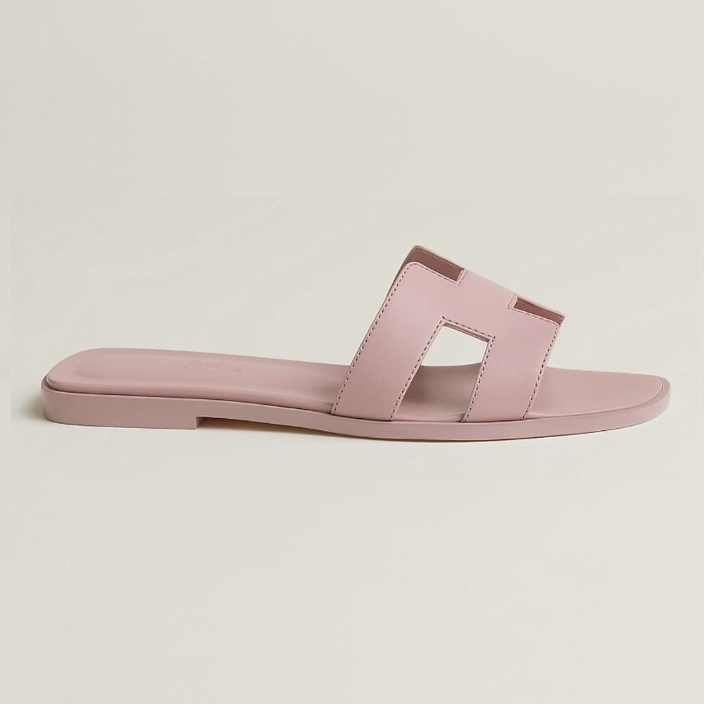 HERMES Oran Sandals Calfskin Rose Kankan Women’s Slippers