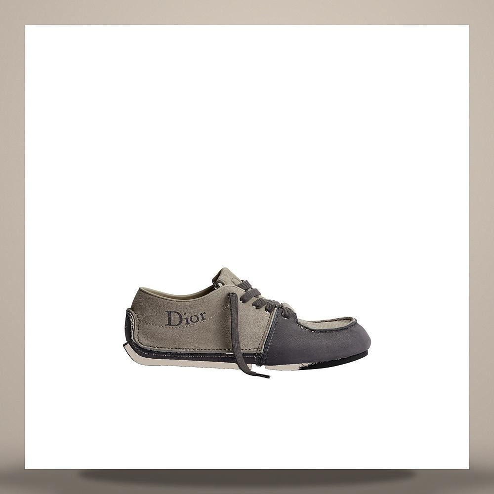 DIOR Gray Nubuck Suede Calfskin Lodi Derby Loafers 3DE457ACO H898