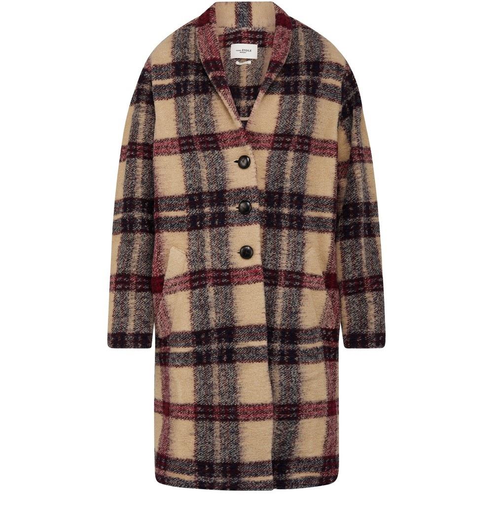 Isabel Marant Women's Plaid Coat Burgundy Ecru MA1297 22A012E BYEC