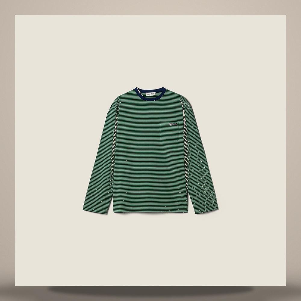 Miu Miu Stripe Jersey T-Shirt MJL014 14RT F0OBW