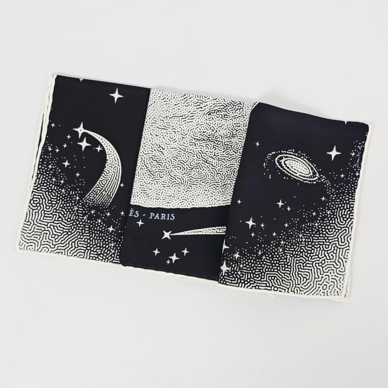 HERMES Clair de Lune Silk Scarf 70 Carré Black White Women