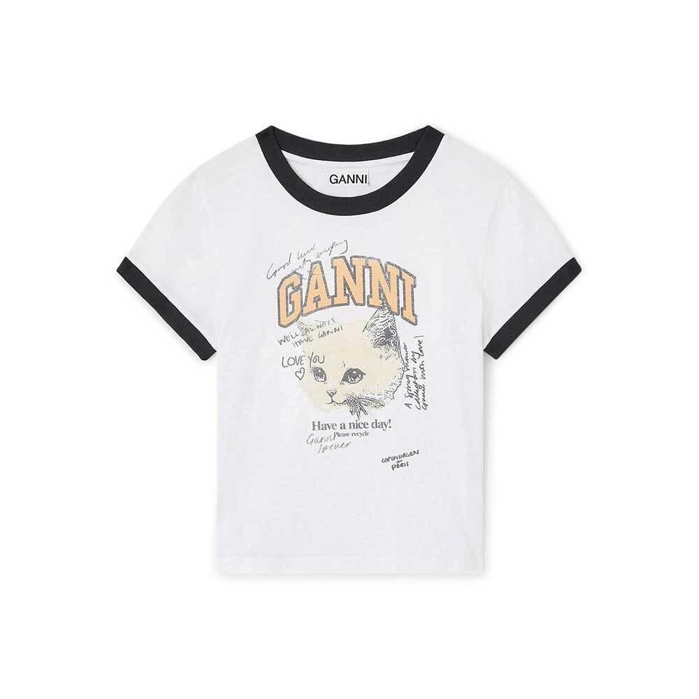 GANNI White Short-Sleeve Crop Kitty T-Shirt T4336 151